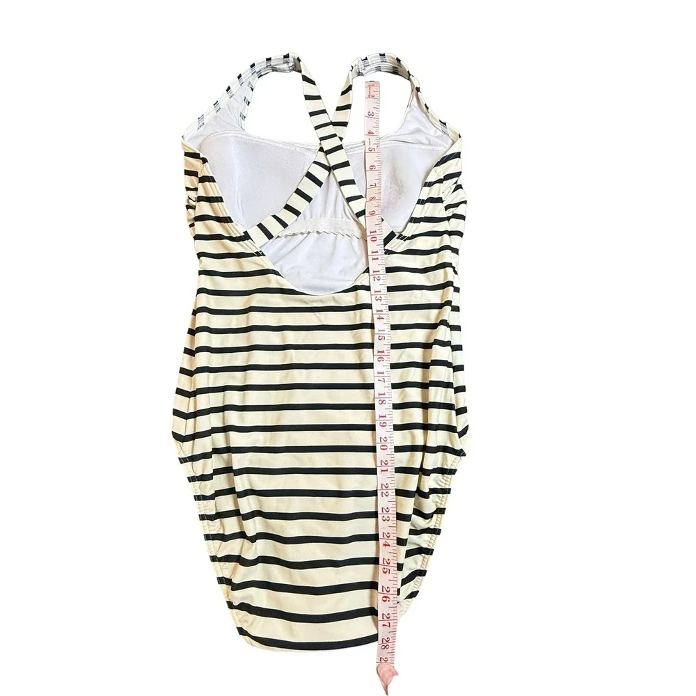 Lands End Womens Black Cream Striped One Piece Swimsuit Size 14 544885 V3403
